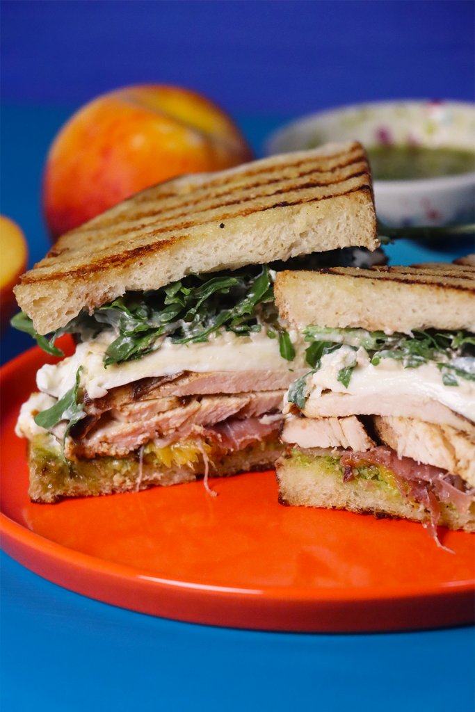 Summer Grilled Peach and Burrata Chicken Sandwich